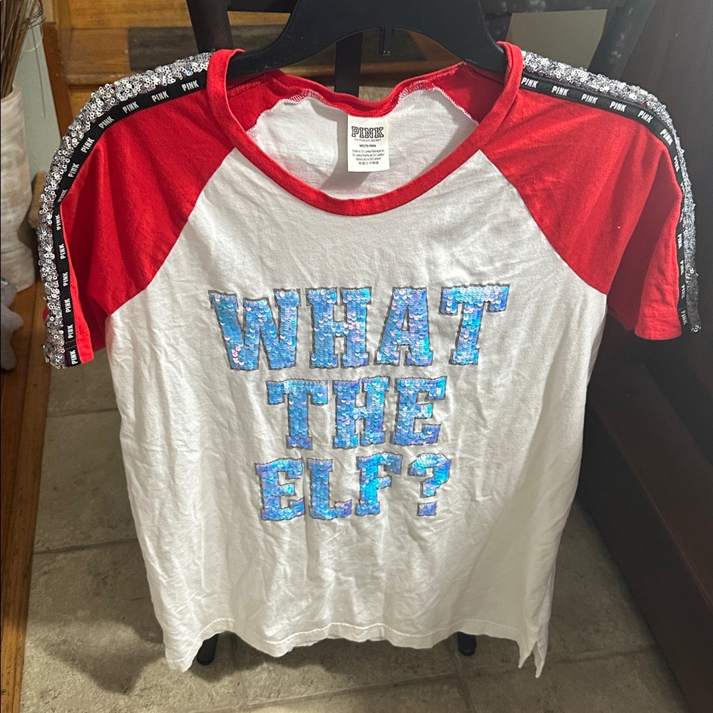 VS PINK Christmas What the Elf Iridescent Sequin Shirt Top Medium